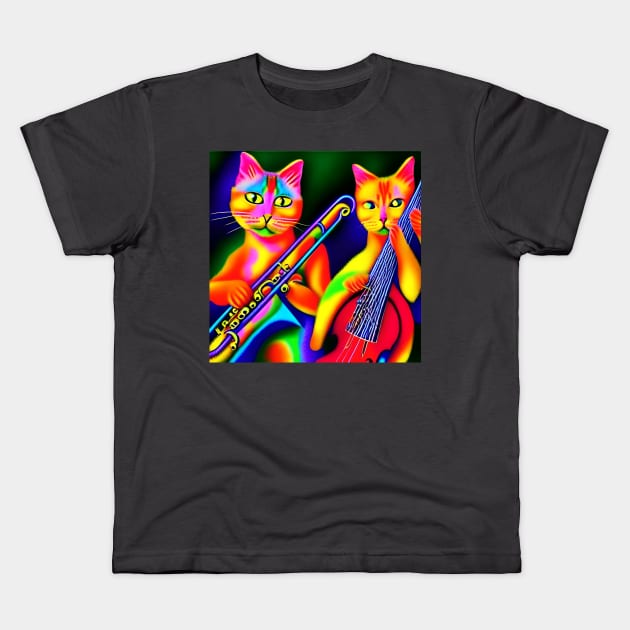 Jazz Cats Rehearsing Kids T-Shirt by Musical Art By Andrew